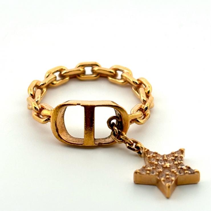 クリスチャンディオール Christian Dior リング PETIT CD スター ロゴ GP ラインストーン ゴールド #S【鑑定済み】正規品
