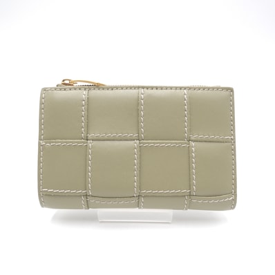 BOTTEGA VENETA(ボッテガ・ヴェネタ)カセット 二つ折りファスナーウォレット 二つ折り財布 レザー グリーン系 ゴールド金具 レディース【中古】