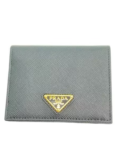 PRADA Small Saffiano Leather Triangle Logo Wallet "Black/Gold"
