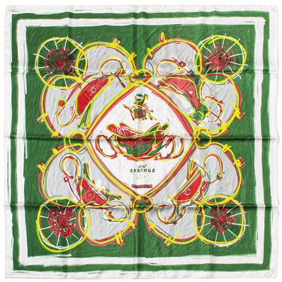 【未使用】HERMES エルメス カレ90 New Springs 002576S 08 スカーフ グリーン イエロー【中古】