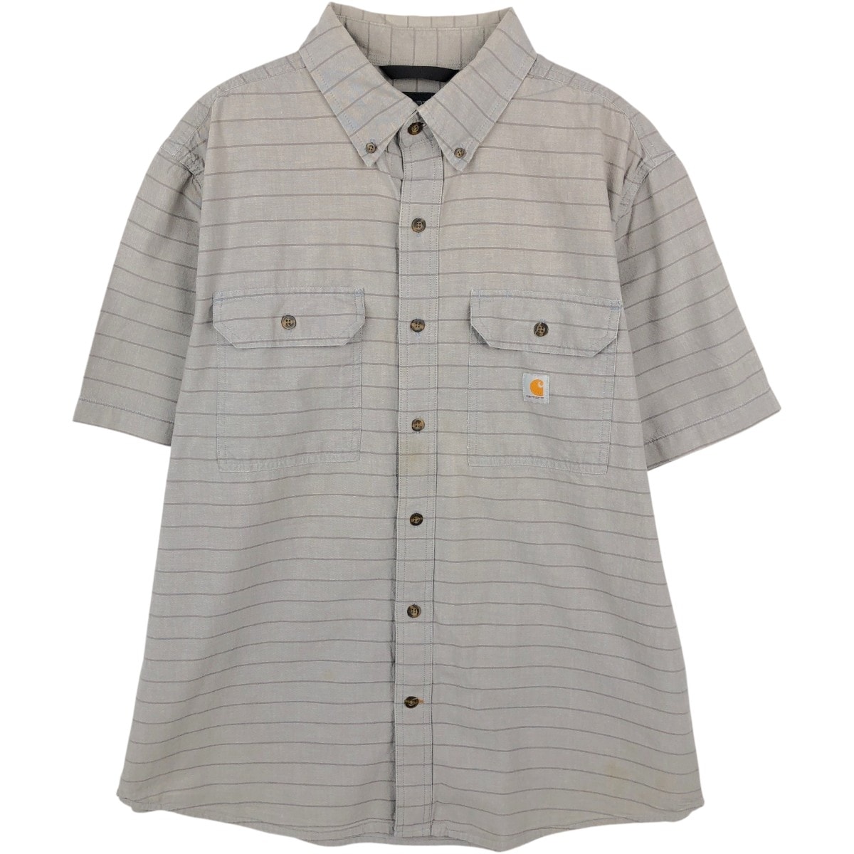 古着 カーハート Carhartt Loose Fit ボーダー柄 ボタンダウン 半袖 ワークシャツ メンズL相当/eaa668096