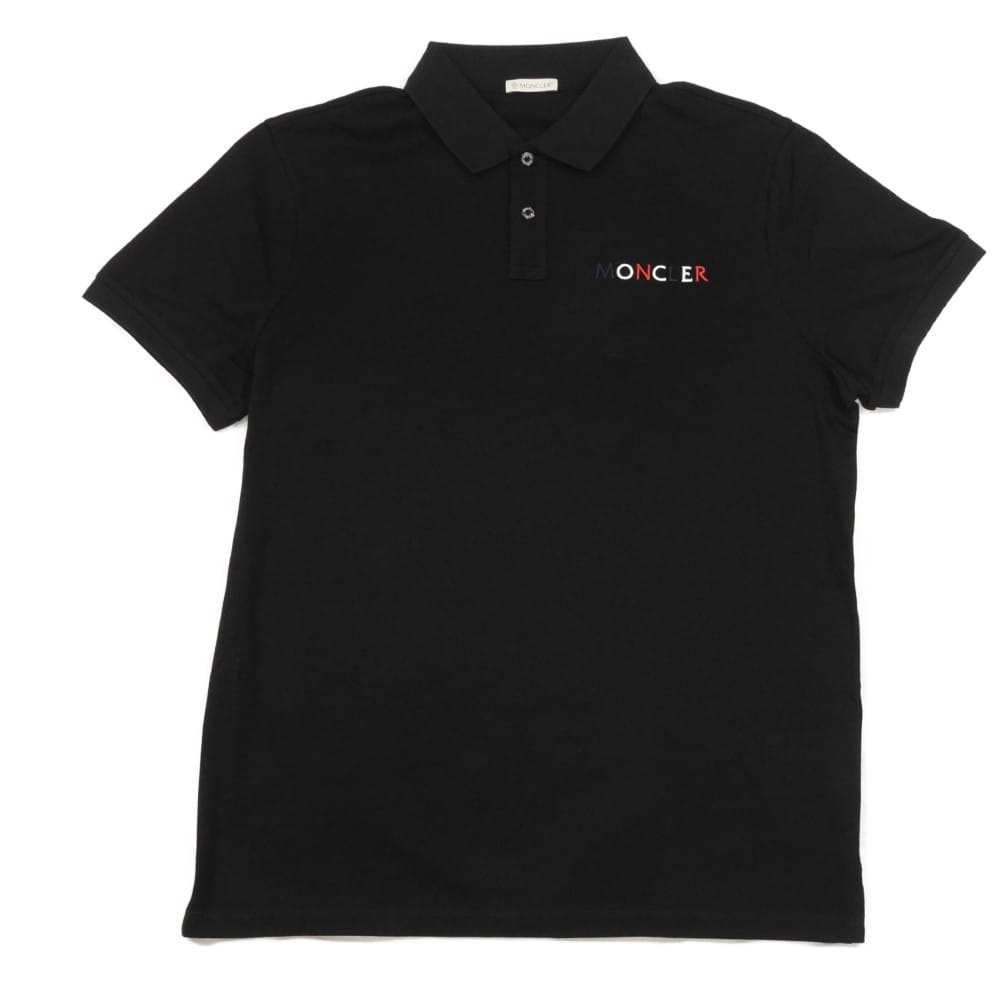 MONCLER モンクレール ロゴ ステッチ ワッペン ハーフボタン L 半袖 ブルー ホワイト レッド 未使用 トリコロールカラー コットン ブラック ポロシャツ 8A000 24 84673