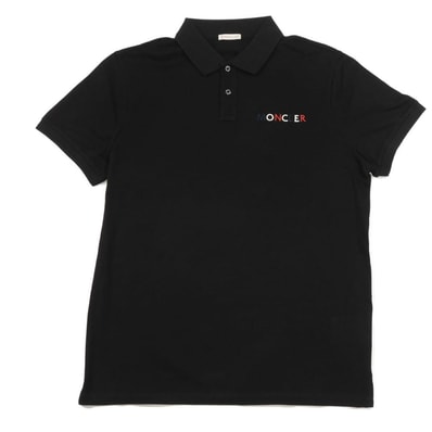 MONCLER モンクレール ロゴ ステッチ ワッペン ハーフボタン L 半袖 ブルー ホワイト レッド 未使用 トリコロールカラー コットン ブラック ポロシャツ 8A000 24 84673