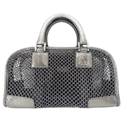 LOEWE ロエベ ハンドバッグ アマソナ28 シースルー パイソン メッシュ シルバー シルバー金具 レディース 美品【中古品】