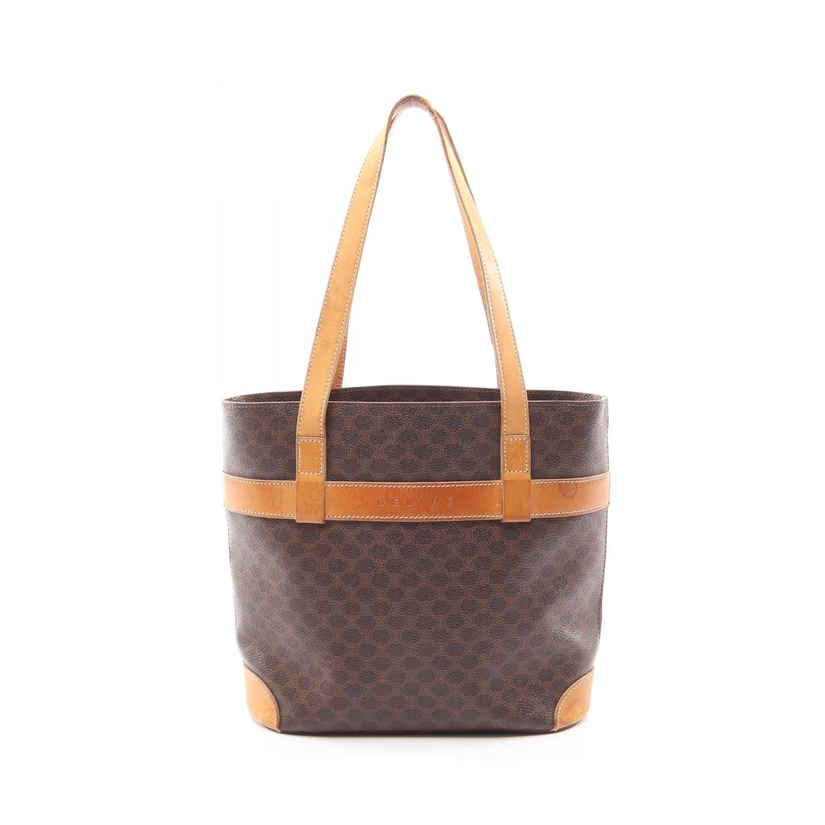 セリーヌ CELINE マカダム トートバッグ バッグ PVCコーティングキャンバス レザー レディース ブラウン系 【中古】