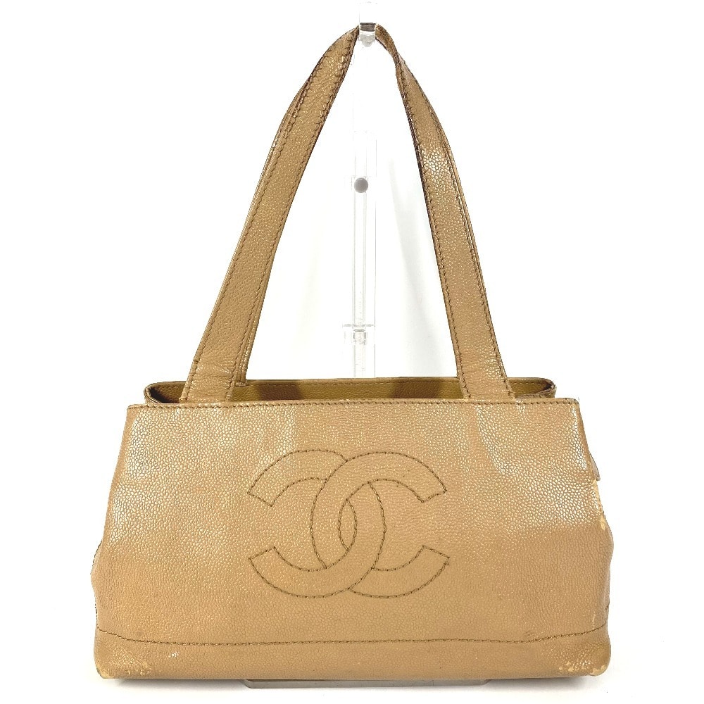 シャネル CHANEL CC ココマーク ロゴ ヴィンテージ カバン 肩掛け トートバッグ ショルダーバッグ キャビアスキン ベージュ