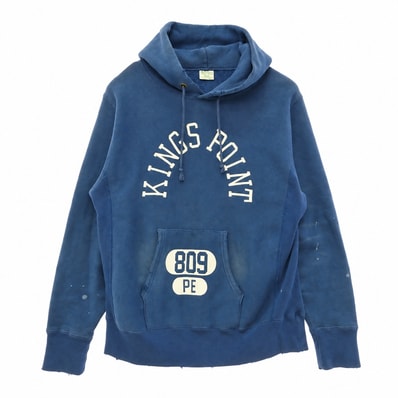 Champion チャンピオン REVERSE WEAVE KINGS POINT 70s復刻 リバースウィーブ プリント ユーズド加工 プルオーバー パーカー フーディー ブルー系 L【中古】