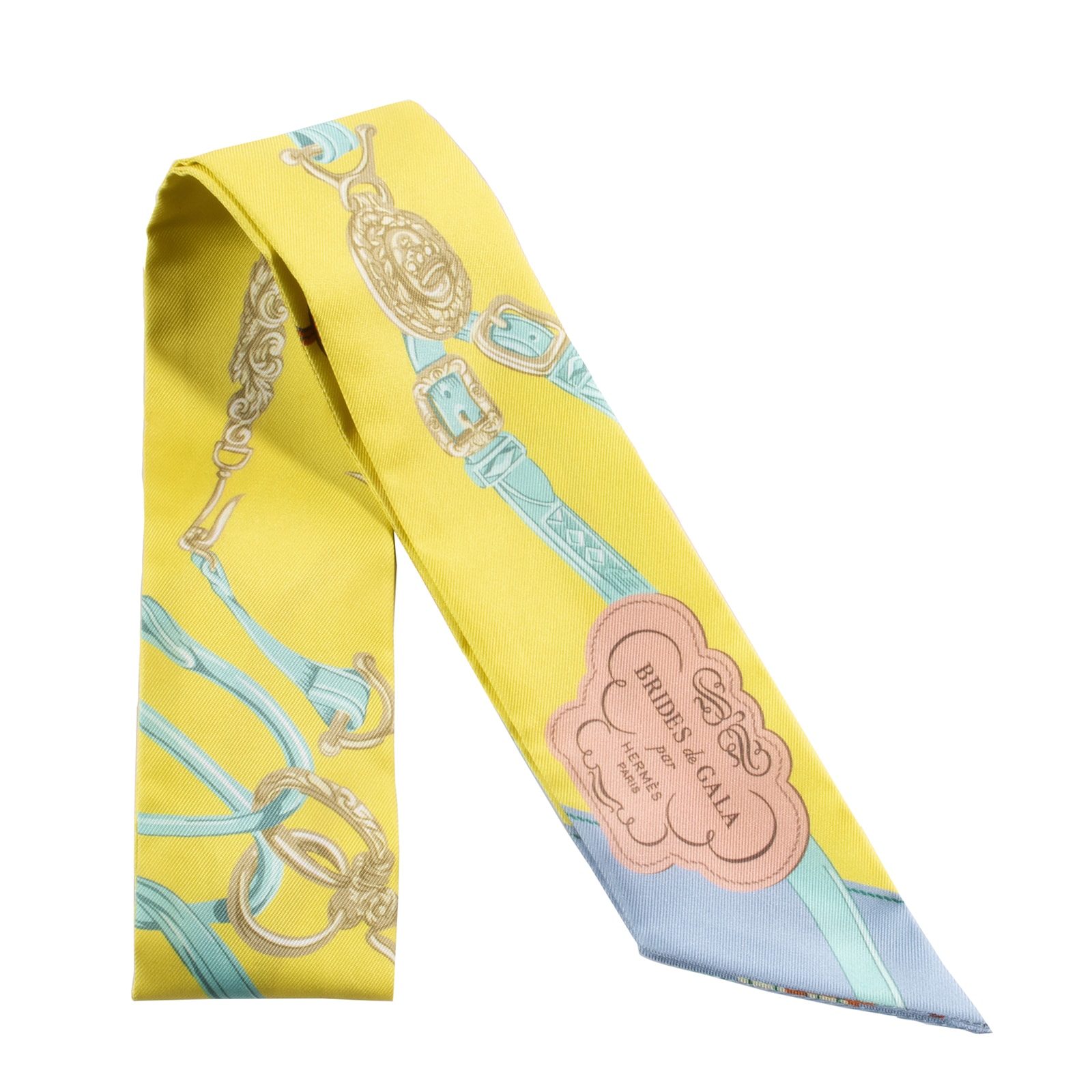 HERMES エルメス ツイリー Brides de Gala Applique Pique ブリッド ドゥ ガラ アップリケ ピケ 063940S 08 2023SS スカーフ シルク イエロー マルチカラー【中古】