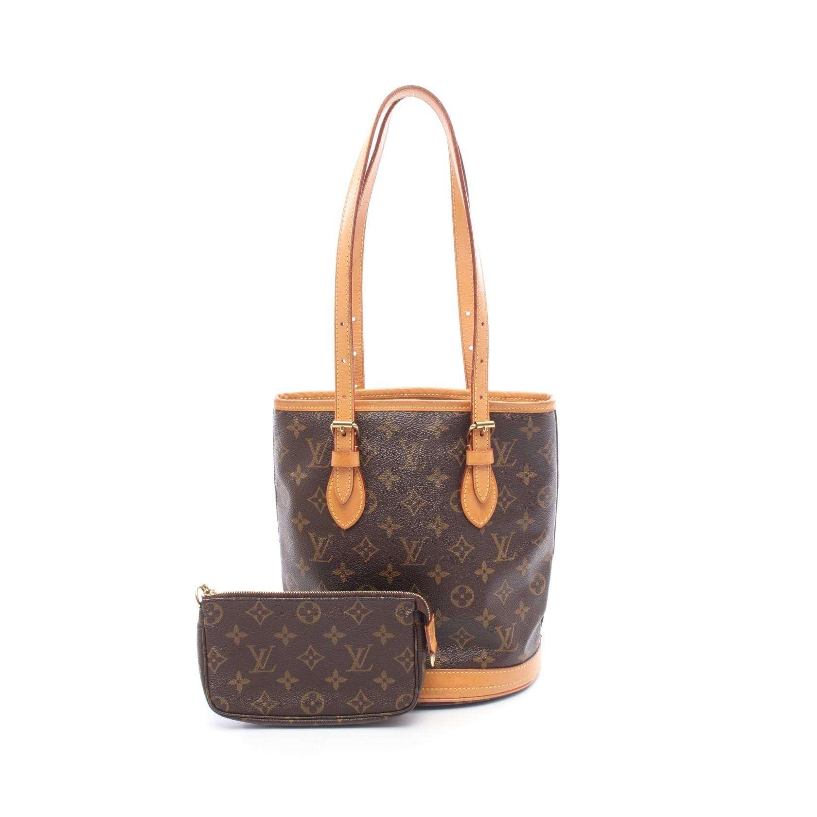 ルイ・ヴィトン LOUIS VUITTON バケットPM モノグラム ハンドバッグ バッグ PVCコーティングキャンバス レザー レディース ブラウン系 M42238 【中古】