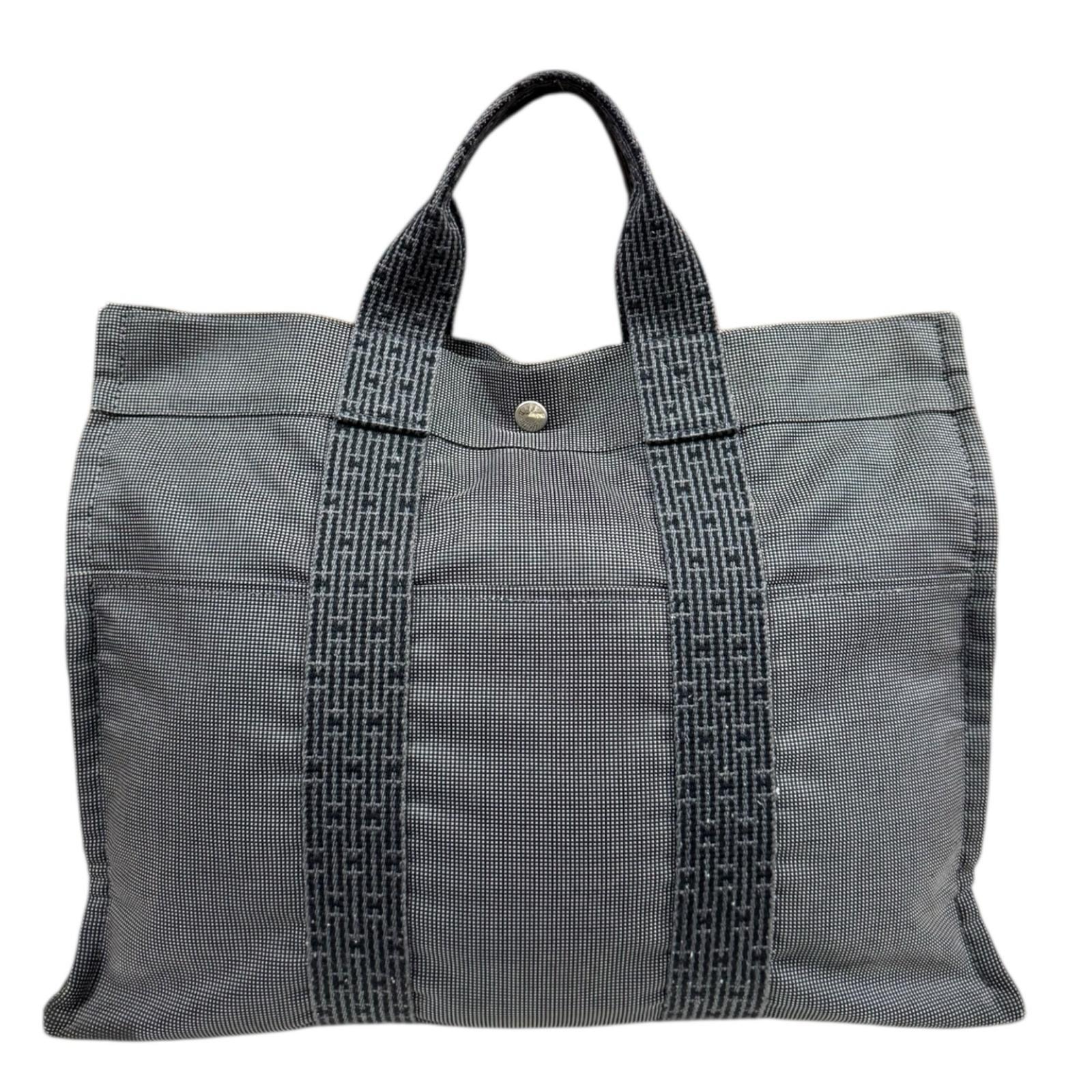 エルメス トートMM エールライン トートバッグ キャンバス グレー レディース HERMES  中古
