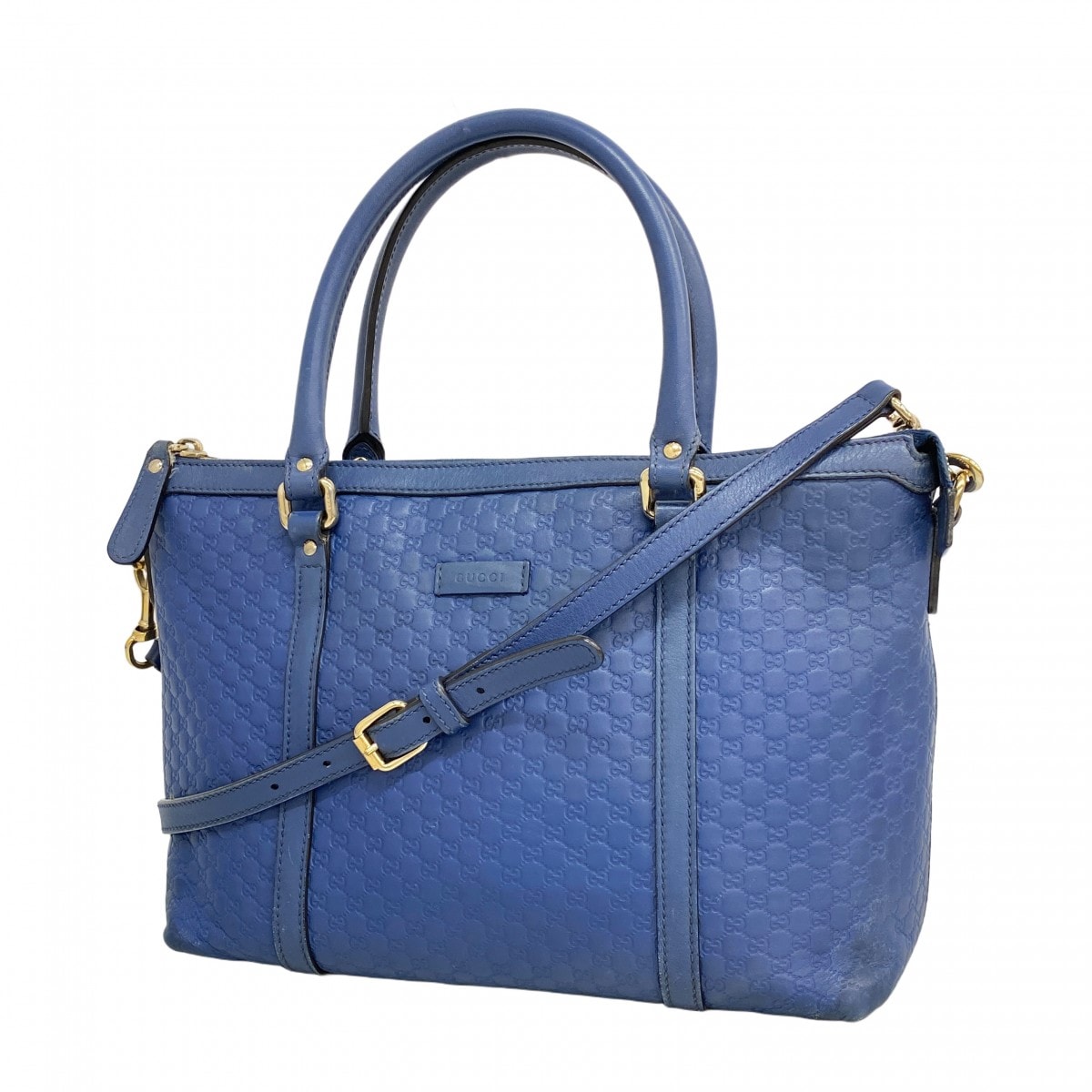 【6dc3201】グッチ ハンドバッグ マイクログッチシマ 449656 レザー ネイビー シャンパンゴールド金具 2wayバッグ【中古】レディース