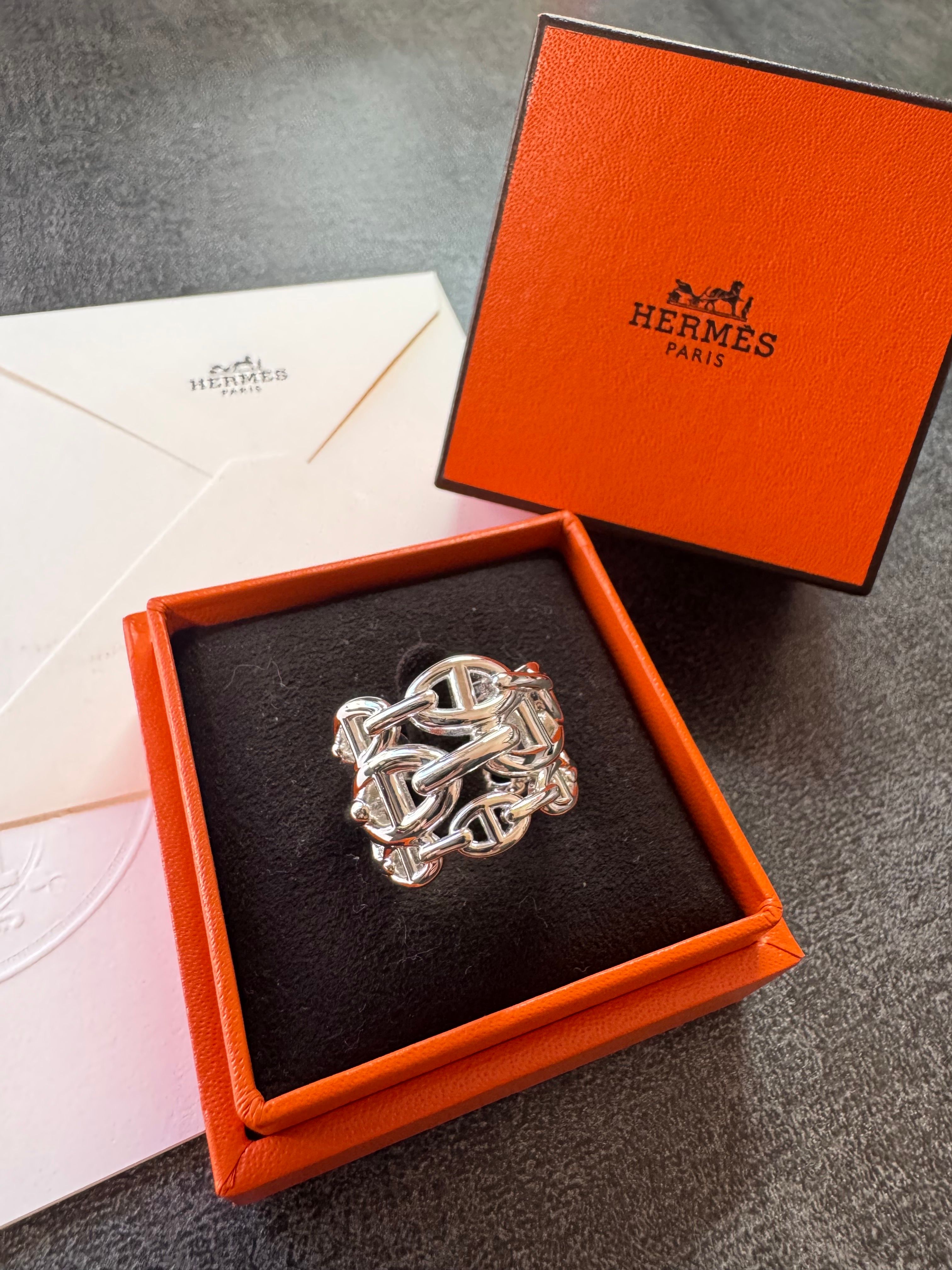 Hermes Chaine D'ancre Enchainee Ring Large Model "Silver"