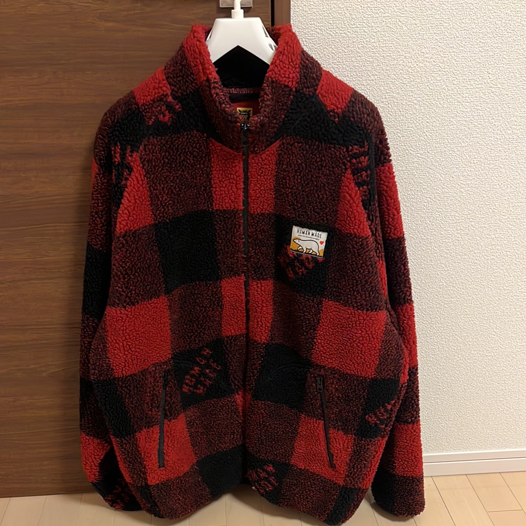 HUMAN MADE CHECK BOA FLEECE JACKET "Red"