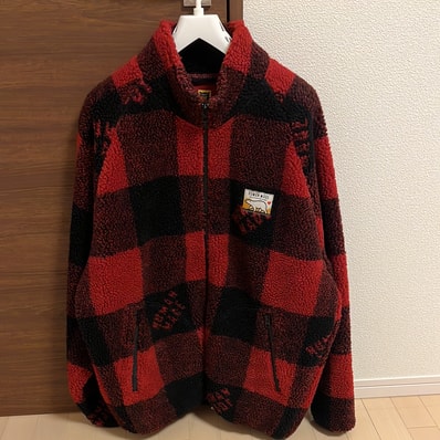 HUMAN MADE CHECK BOA FLEECE JACKET "Red"
