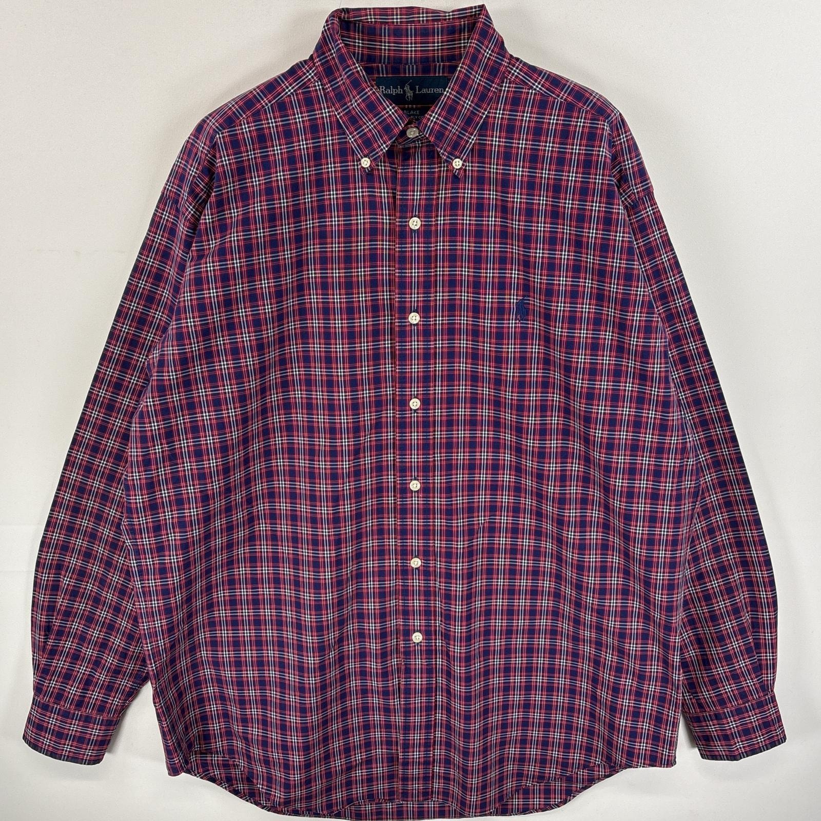 古着 90's/90年代 ラルフローレン RALPH LAUREN 長袖シャツ ボタンダウンシャツ ワンポイント ロゴ 刺繍 BLAKE M  ネイビー系 チェック メンズ