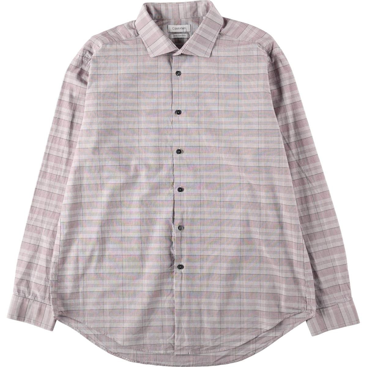 古着 カルバンクライン Calvin klein Slim Fit Coupe Cintree ワイドカラー 長袖 コットンチェックシャツ メンズXL相当/eaa662553