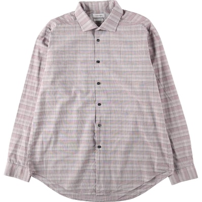 古着 カルバンクライン Calvin klein Slim Fit Coupe Cintree ワイドカラー 長袖 コットンチェックシャツ メンズXL相当/eaa662553