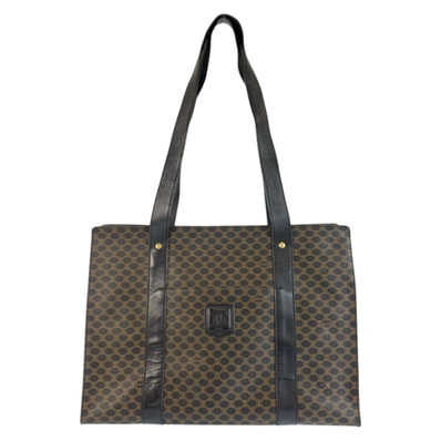 CELINE セリーヌ ヴィンテージ マカダム ブラック 黒 ブラウン PVC レザー/ トートバッグ ショルダーバッグ 601362 【中古】