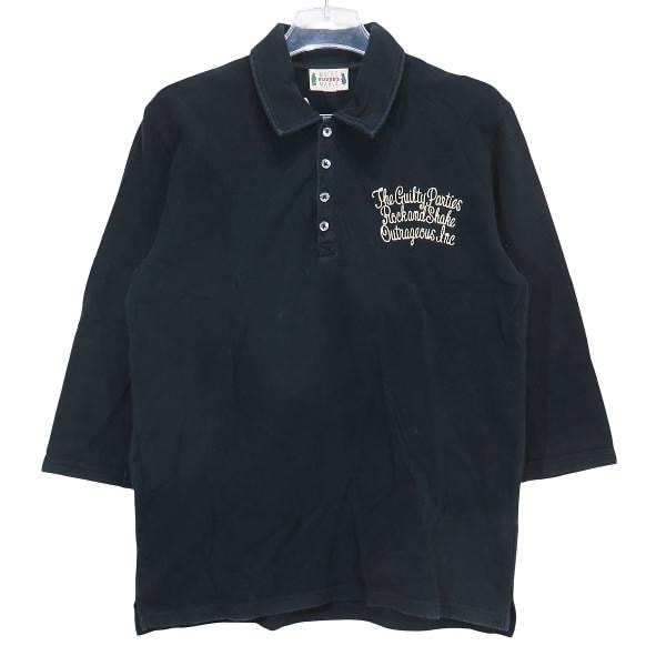 WACKO MARIA ワコマリア バック Rock Steady People Rio De Janeiro 刺繍 七分袖 ポロシャツ ブラック スリー クォーター スリーブ 長袖 サイズM