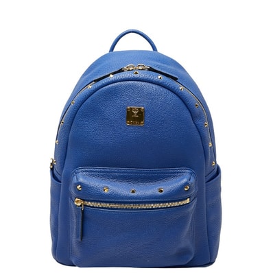 エム シー エム スタッズ リュック バックパック ブルー レザー レディース MCM 【中古】