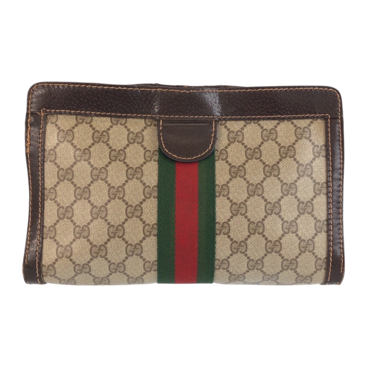 GUCCI グッチ ヴィンテージ シェリーライン ベージュ ブラウン GGスプリームキャンバス レザー/ クラッチバッグ セカンドバッグ 男女兼用 601215 【中古】