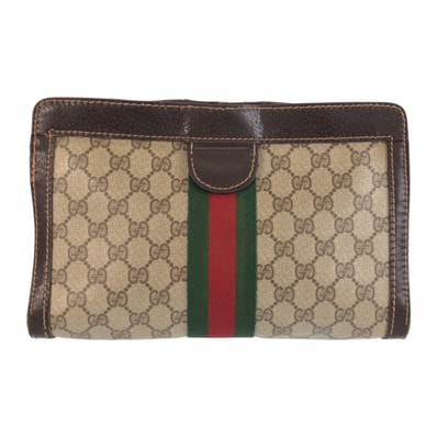 GUCCI グッチ ヴィンテージ シェリーライン ベージュ ブラウン GGスプリームキャンバス レザー/ クラッチバッグ セカンドバッグ 男女兼用 601215 【中古】