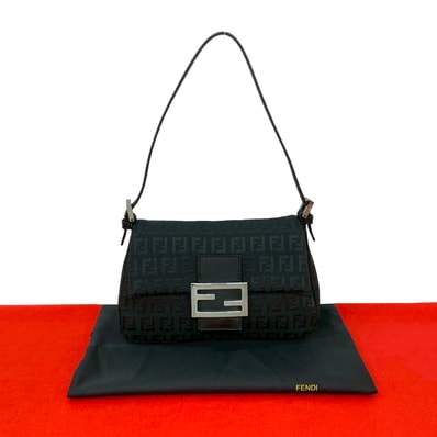 FENDI フェンディ マンマバケット ズッキーノ FF 柄 キャンバス レザー ハンドバッグ ブラック
157-2