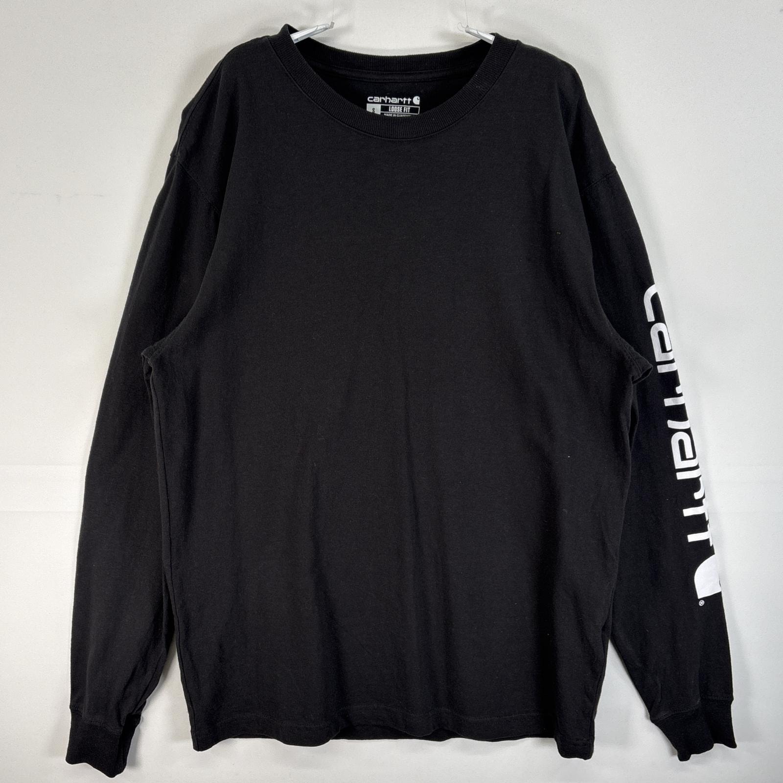 古着 カーハート Carhartt 長袖Tシャツ クルーネック 袖 ラバープリント S  ブラック メンズ