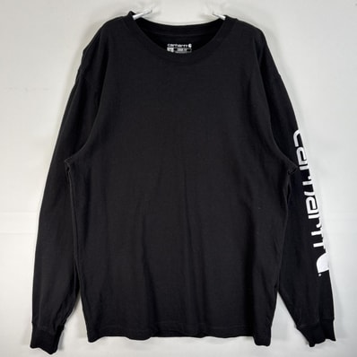 古着 カーハート Carhartt 長袖Tシャツ クルーネック 袖 ラバープリント S ブラック メンズ