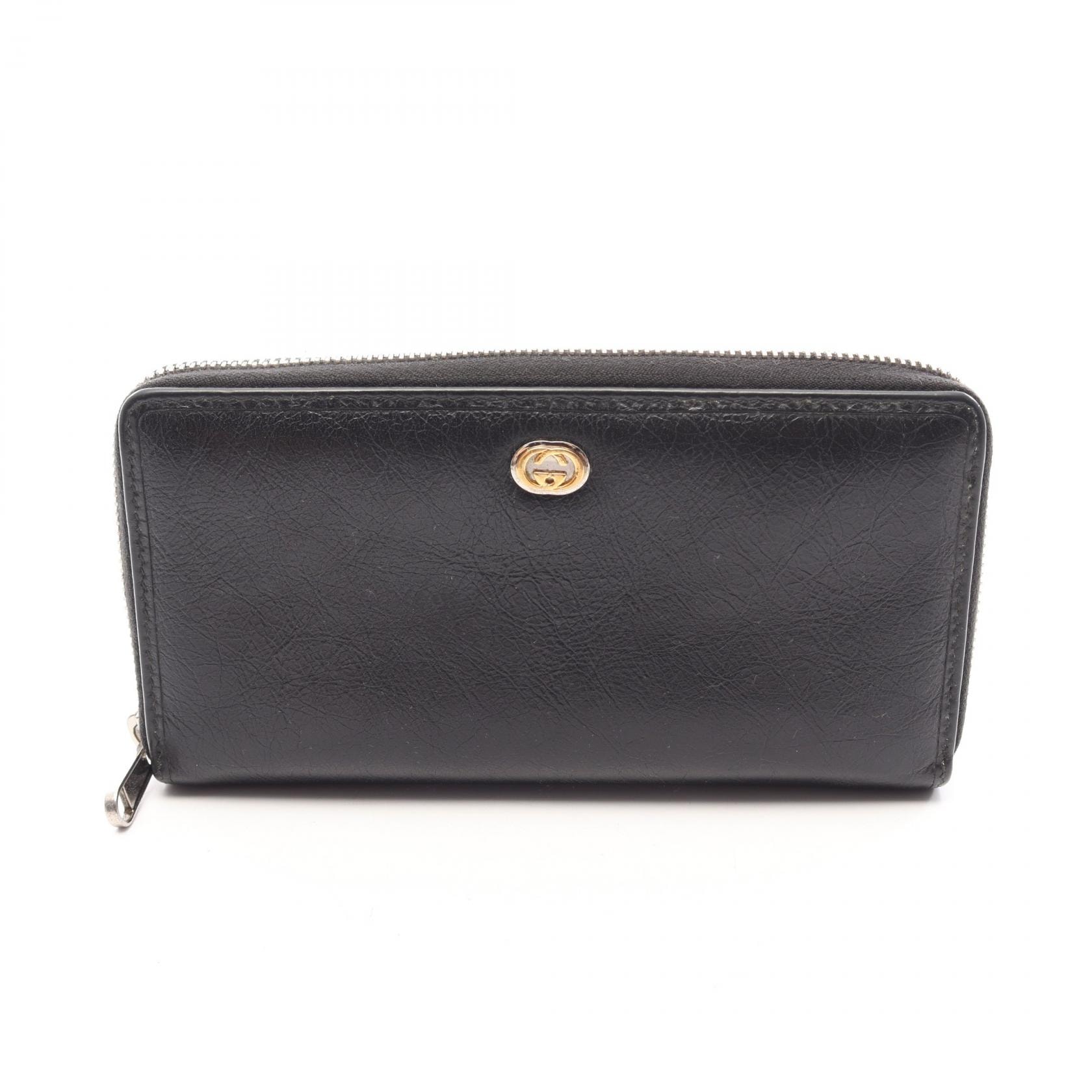 グッチ GUCCI ラウンド長財布 財布 レザー メンズ レディース ブラック系 575988 【中古】