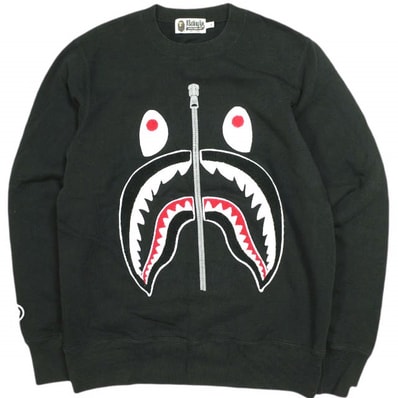 A BATHING APE ア ベイシング エイプ SHARK CREWNECK SWEATSHIRT シャーククルーネックスウェット 001SWG801021X M BLACK トレーナー 裏起毛 BAPE WGM トップス g24218