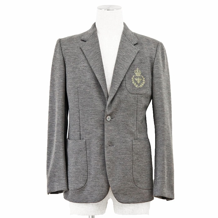SALE【美品】DOLCE&GABBANA ドルチェアンドガッバーナ ジャケット テーラード ジャージー サイズ 46 メンズ クラウン 王冠 ビー 蜂 エンブロイダリー 刺繍 メッシュライニング ウール100% アウター グレー 灰色 イタリア製