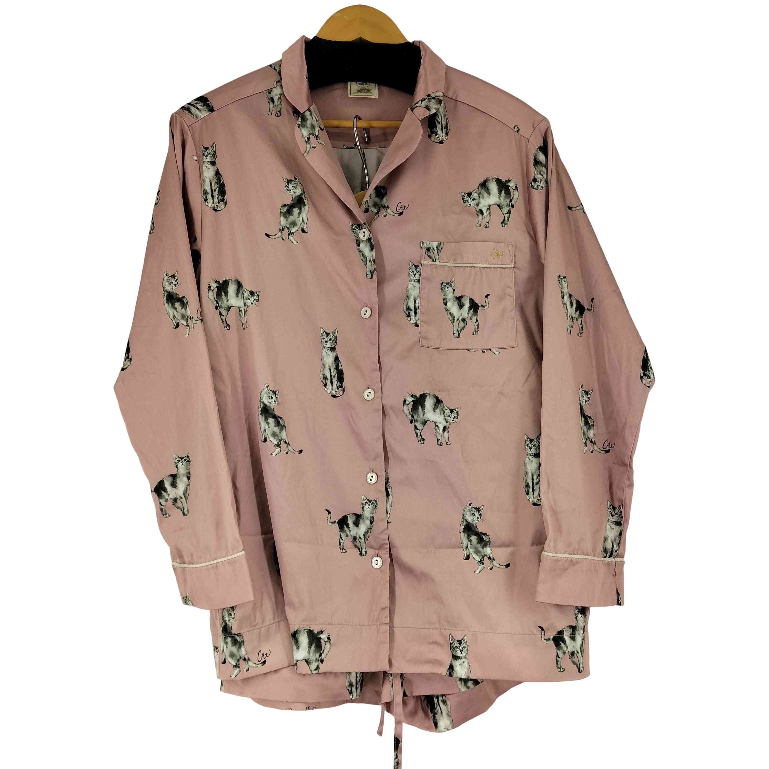 キャットモチーフサテンシャツ セットアップ オフホワイト【1141407296715】