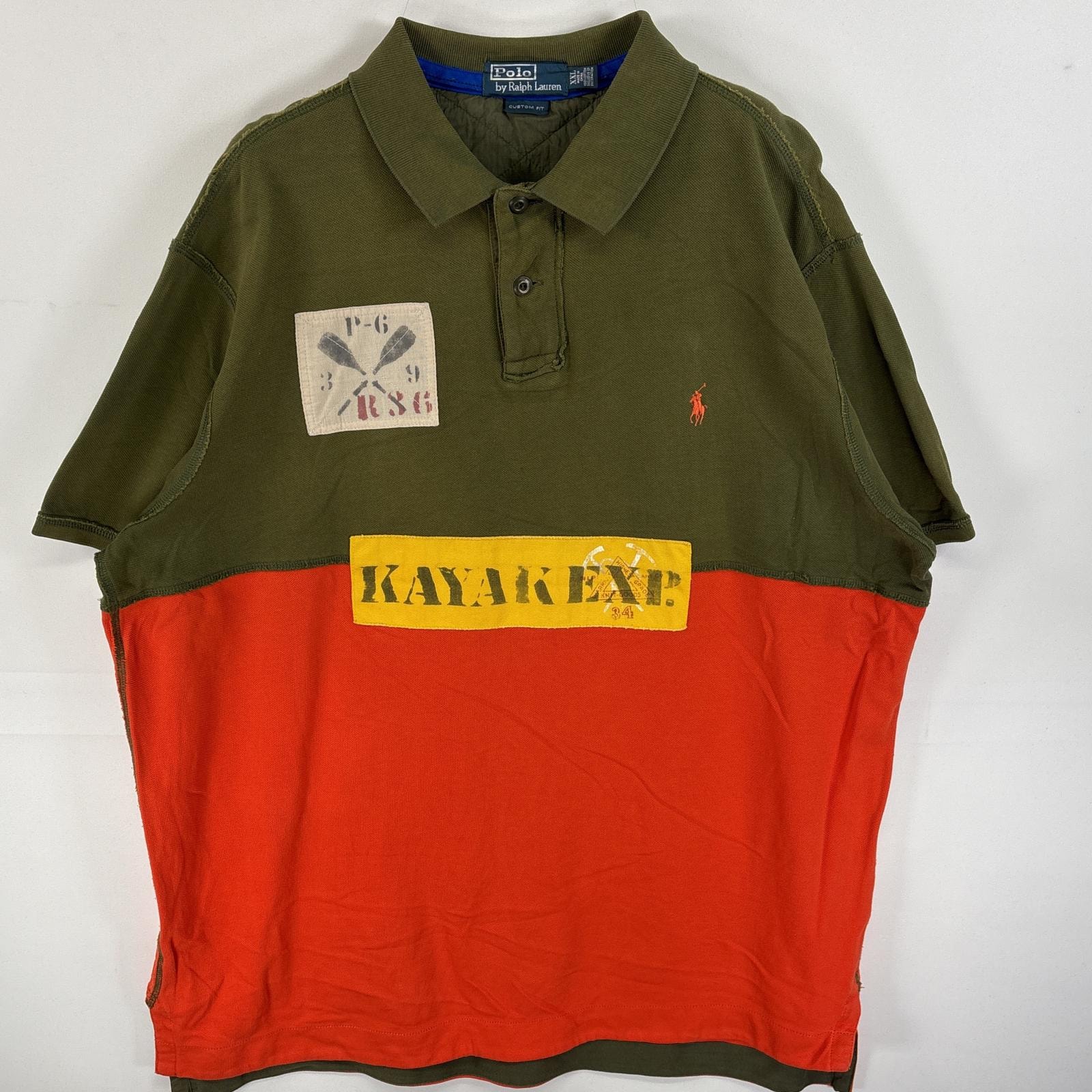 古着 90's/90年代 ポロバイラルフローレン Polo by Ralph Lauren ポロシャツ ワンポイント ロゴ 刺繍 ワッペン インサイドアウト 14041  グリーン系 マルチカラー メンズ