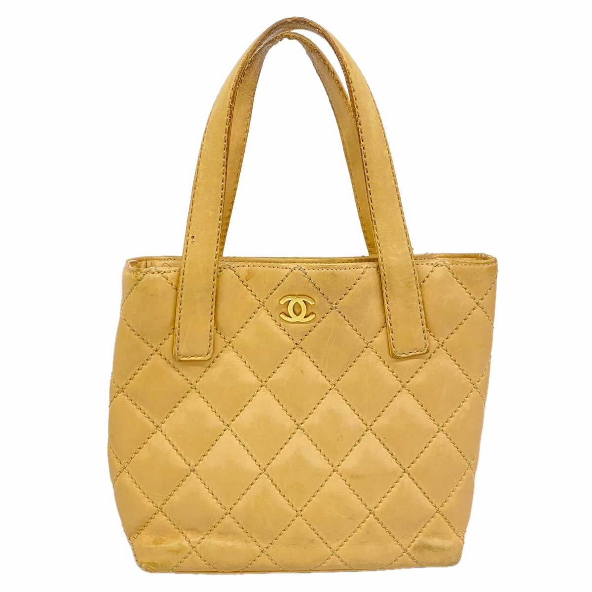 ★最終価格【6gc2997】シャネル トートバッグ ワイルドステッチ ラムスキン ベージュ ゴールド金具【中古】レディース