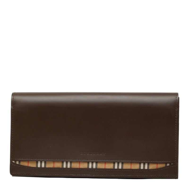 バーバリー ノバチェック 長財布 ブラウン レザー レディース BURBERRY 中古