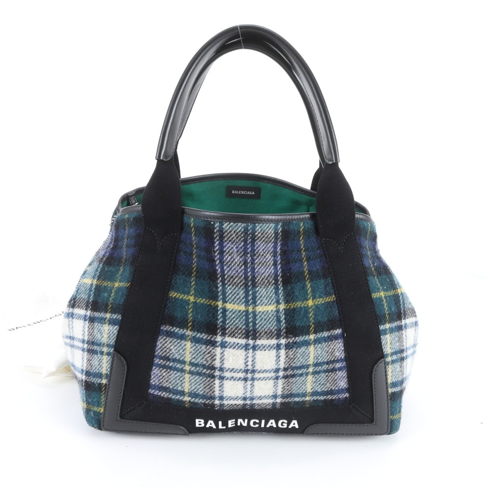 ■美品 バレンシアガネイビー カバ チェック カバストート バッグ
