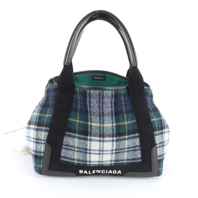■美品 バレンシアガネイビー カバ チェック カバストート バッグ