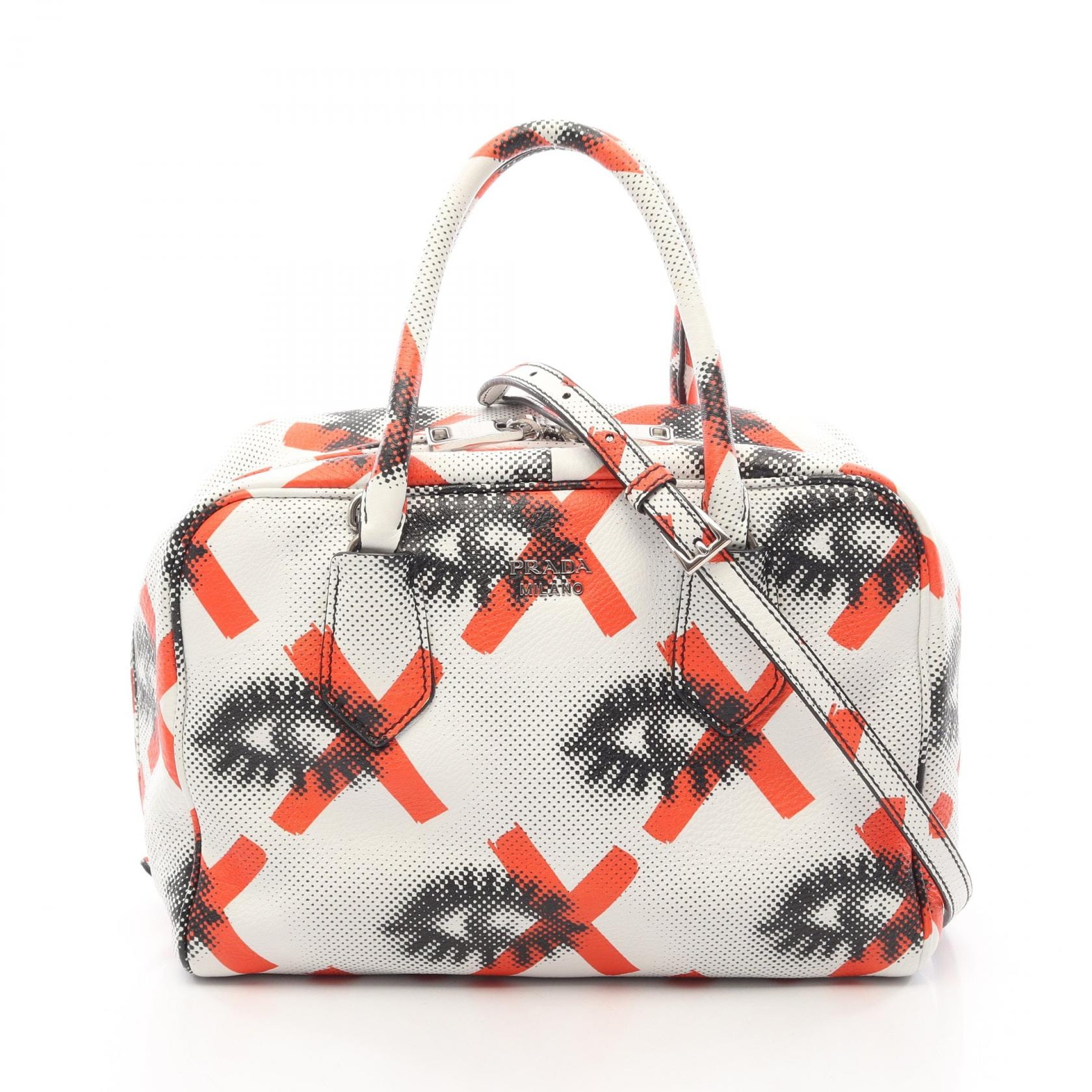 プラダ PRADA DAINO ST.EYES 2WAY ハンドバッグ バッグ レザー レディース ホワイト系 / ブラック系 / レッド系 【中古】