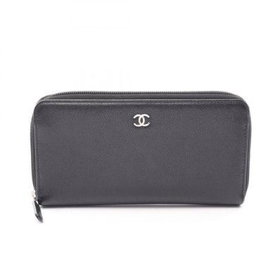 シャネル CHANEL ココマーク ラウンド長財布 財布 カーフ(牛革) レディース ブラック系 【中古】