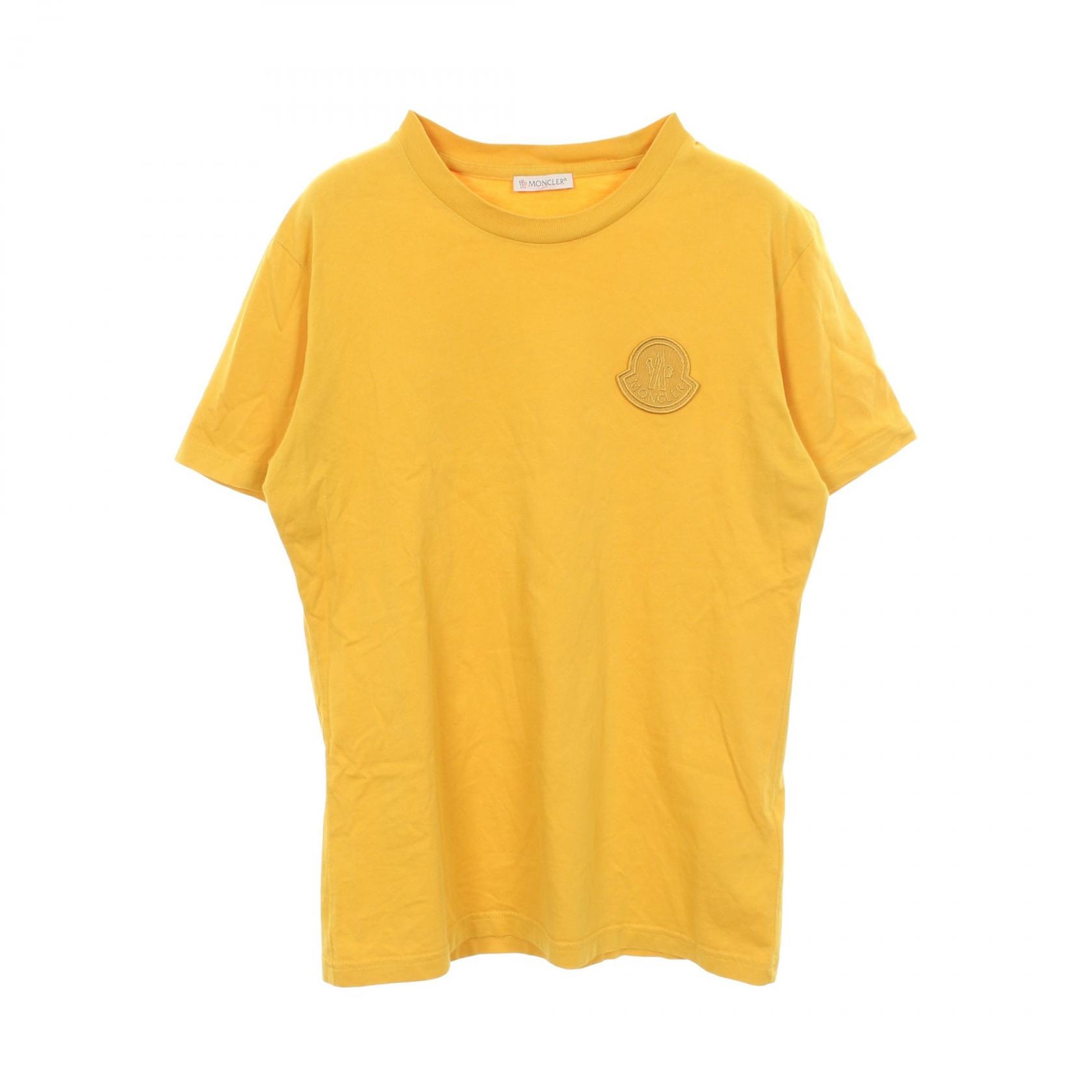 モンクレール MONCLER ロゴワッペン クルーネック 半袖Tシャツ 衣料品 トップス コットン メンズ イエロー系 【中古】