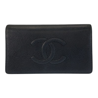 美品 CHANEL シャネル ココマーク ブラック 黒 レザー 長財布 ロングウォレット 601453 【中古】