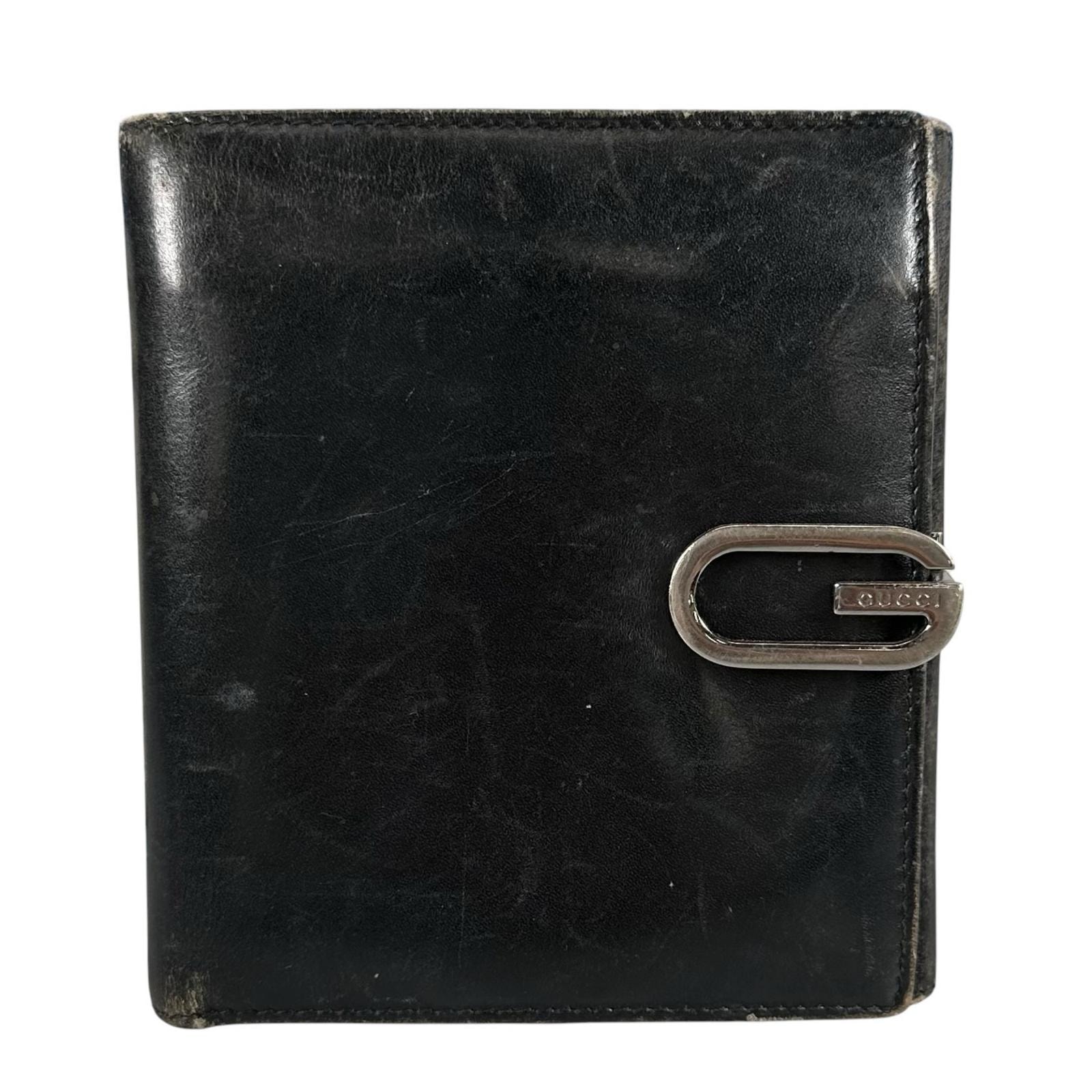 GUCCI グッチ 二つ折り財布 レザー ブラック メンズ【中古】