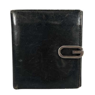 GUCCI グッチ 二つ折り財布 レザー ブラック メンズ【中古】