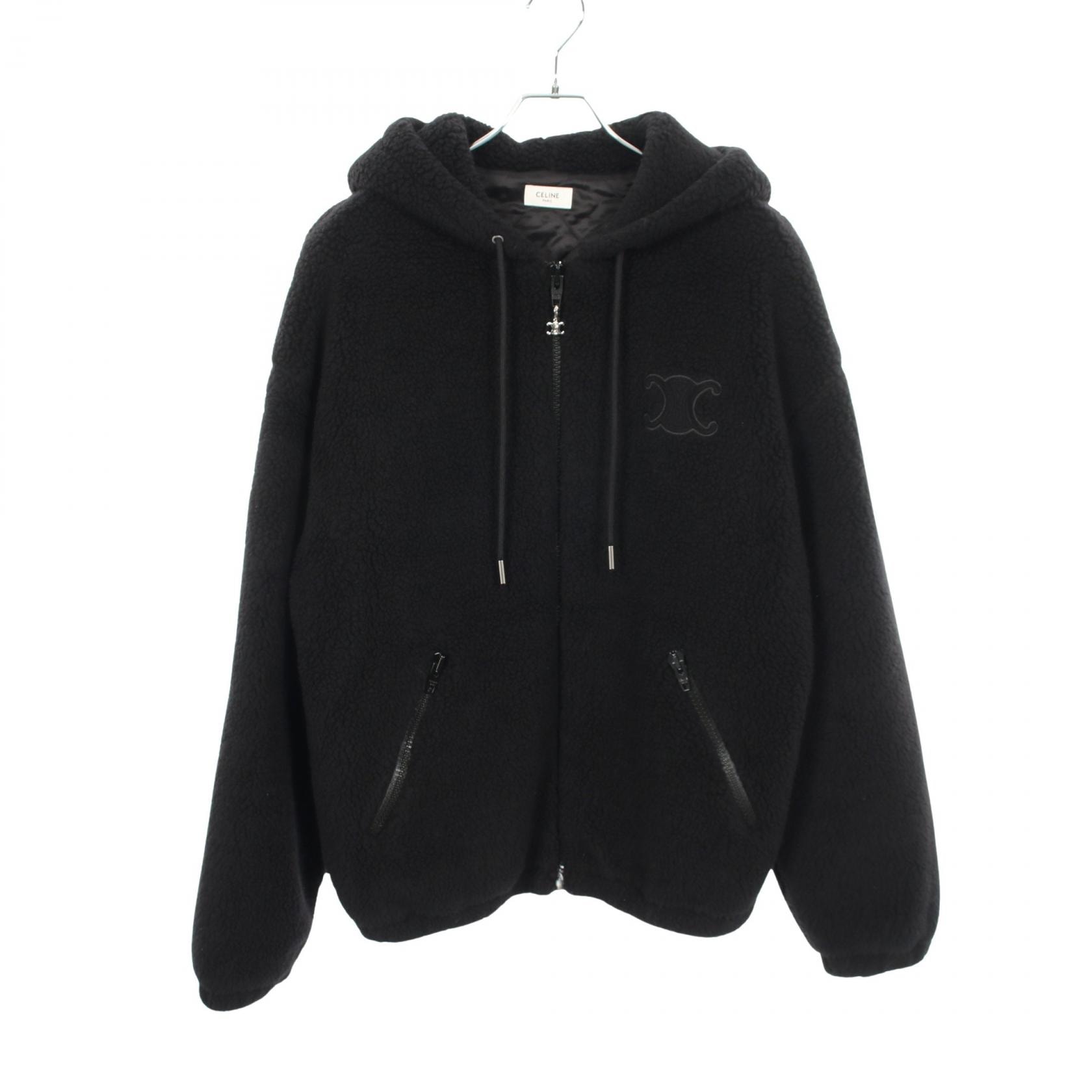 セリーヌ CELINE トリオンフ フーデッド フリースジャケット ブルゾン 衣料品 アウター ウール コットン メンズ ブラック系 RV0SC0T87.38NO 【中古】