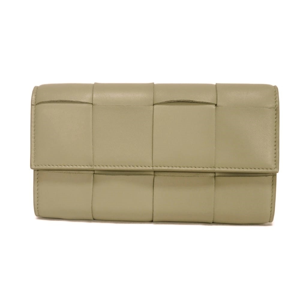 BOTTEGAVENETA ボッテガヴェネタ カセット ラージ フラップウォレット セージグリーン ライトカーキ Wマグネット カードケース コインケース RFID ICチップ マキシ イントレチャート トラバーチン 長財布 667433 VCQC4 2916