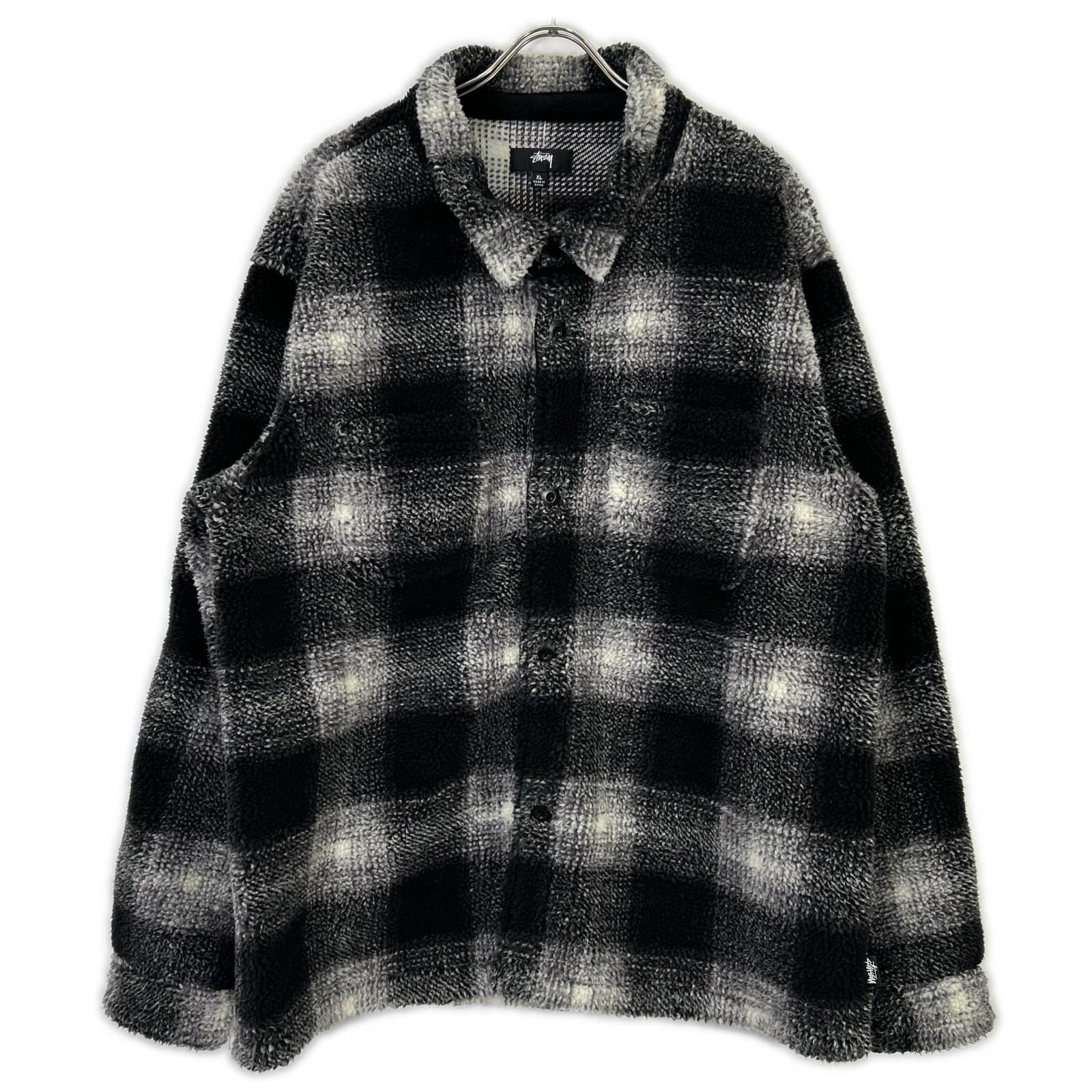 ステューシー ブラック×ホワイト Plaid Sherpa Shirt/プレイドシェルパシャツ XL