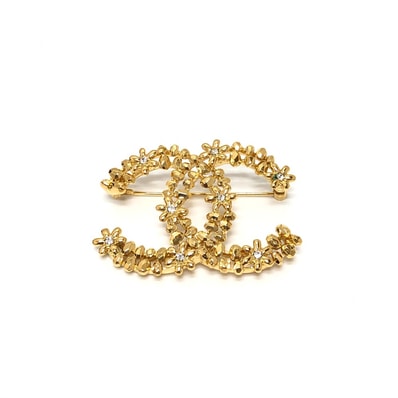 シャネル CHANEL CC ココマーク フラワー ラインストーン 23A アクセサリー コサージュ ブローチ ブローチ メタル ゴールド 未使用