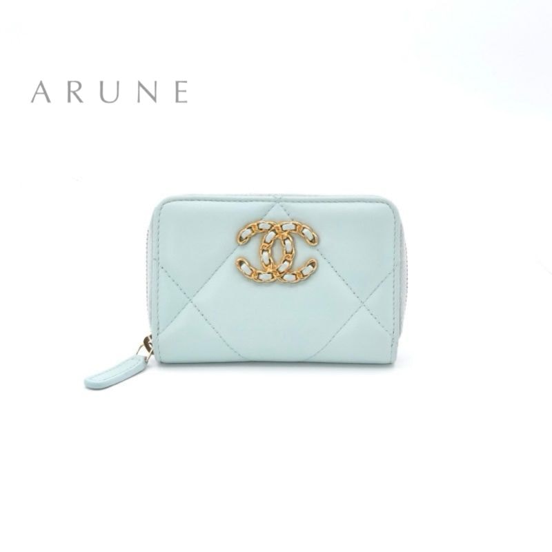 シャネル CHANEL 財布 コインケース 小銭入れ ライトブルー ゴールド シャネル19 ココマーク ジップ コインパース スモールウォレット
