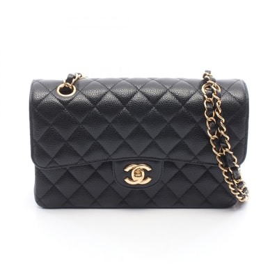 シャネル CHANEL マトラッセ Wフラップ ショルダーバッグ バッグ キャビアスキン(グレインドカーフ) レディース ブラック系 A01113 【中古】